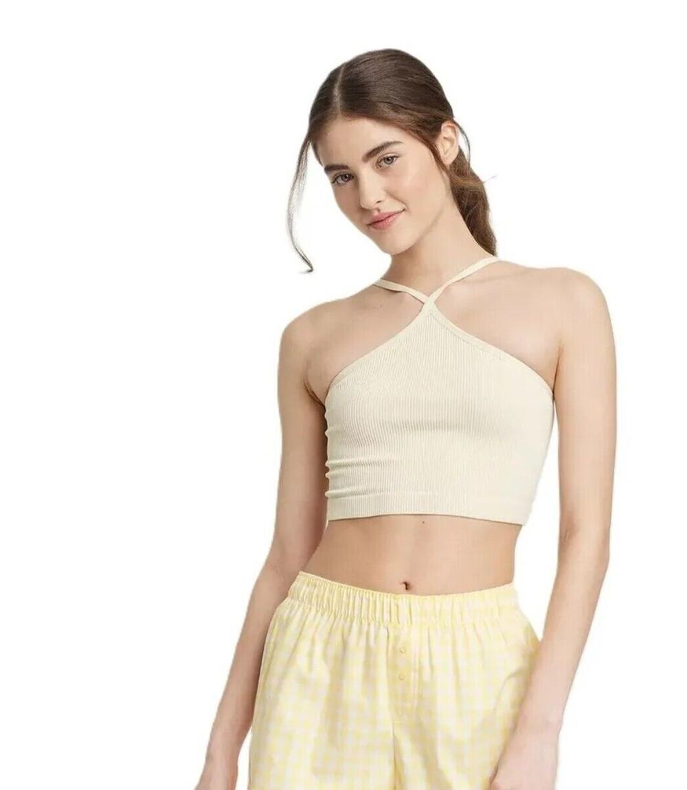 Colsie Off-White Ribbed Seamless Square Back Halter Brami Womens Size L NWT
